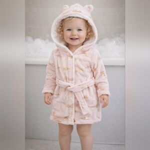 2/$20 Lollypop Baby Girl Pink Hooded Bathrobe with gold feathers